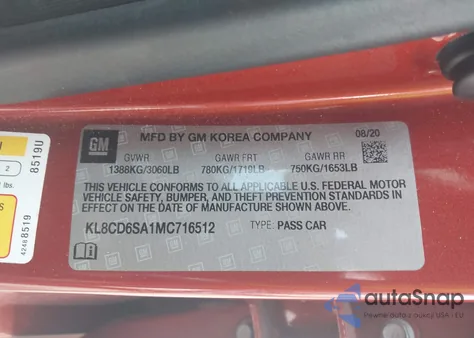 2021 Chevrolet Spark Fwd 1Lt Automatic from USA, damaged, VIN KL8CD6SA1MC716512